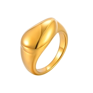 Minimalist teardrop 18K gold plated stainless steel ring with smooth organic design