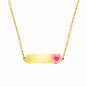 Collier barre personnalisable en acier inoxydable doré avec pendentif cœur