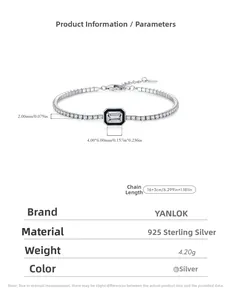 Detailed view of S925 silver tennis bracelet featuring black enamel and clear centerpiece