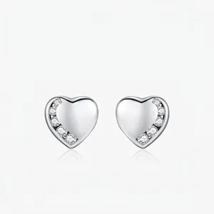 925 Sterling Silver Heart Stud Earrings For Women Simple Elegant Minimalist Heart Shaped Inlaid Zirconia Jewelry Gift