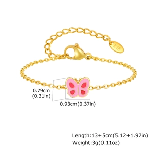 Cavigliera farfalla in oro 18K con ciondolo in smalto rosa e catena regolabile 13+5cm