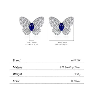 S925 Sterling Silver Royal Blue Butterfly Stud Earrings with Micro-Pave Diamonds
