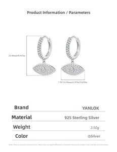 Dimensions des créoles en argent 925 avec pendentif œil serti de cristaux brillants