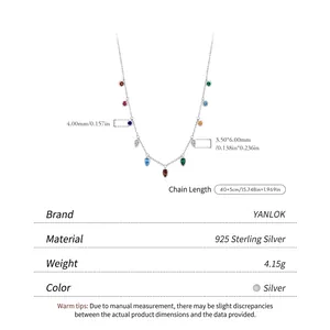 S925 sterling silver necklace featuring colorful gemstone charms and 40+5cm chain