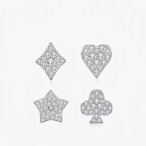S925 Sterling Silver Moissanite Poker Suits Stud Earrings D Color VVS1 Heart Star Clover Diamond Earrings For Women
