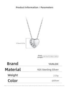 Spécifications du collier cœur en argent S925 avec dimensions du pendentif de 8,5 mm