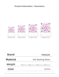 Size chart showing 925 sterling silver pink firework-cut stud earrings in 5mm to 8mm