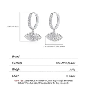 Boucles d'oreilles créoles mauvais œil en argent S925 avec zircons et style bohème