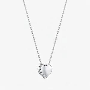 Collier Pendentif Cœur en Argent Sterling 925 Minimaliste pour Femme avec Incrustation de Zirconia Bijoux