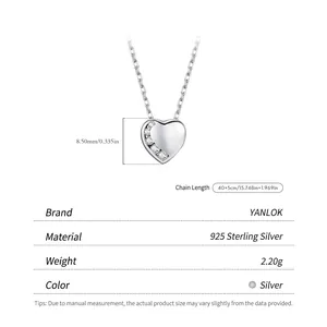 Collier coeur en argent sterling S925 avec zircons et chaîne en argent ajustable