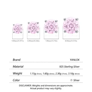 S925 sterling silver stud earrings with pink fireworks cut gemstones in 4 sizes