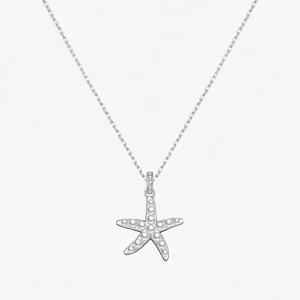 French Elegant 925 Sterling Silver Starfish Pendant Necklace With Artificial Pearl Cubic Zirconia For Women Sweet Jewelry