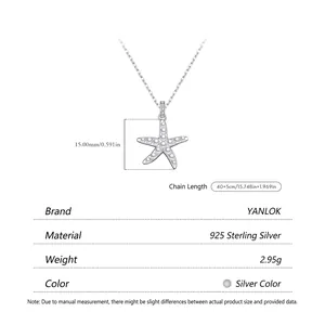 Elegant S925 sterling silver starfish necklace with crystal pearls on a delicate chain