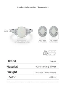 Paramètres de taille détaillés pour l'ensemble bague et boucles d'oreilles opale S925