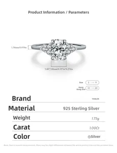Detailweergave van 1 karaat ovale moissaniet ring in 925 zilver met afmetingen