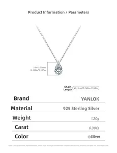 Detail of 925 sterling silver necklace with a 0.30Ct pear-cut moissanite pendant