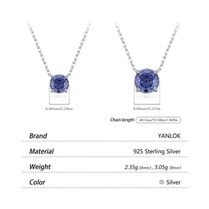 Elegant S925 sterling silver necklace featuring round tanzanite-colored purple gemstone