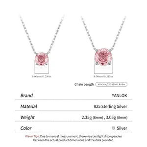 Collier en argent S925 avec pendentif morganite rose taille rose en tailles 6mm et 8mm