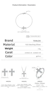 Detailed view of S925 sterling silver cross jewelry set with weights and specifications