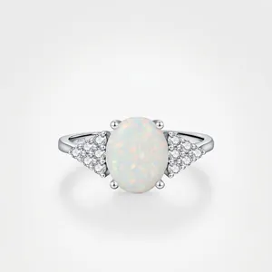 S925 Sterling Silver Synthetic Opal Ring For Women Elegant Chic Style Oval Inlaid Zirconia Fashion Jewelry Finger Ring Gift
