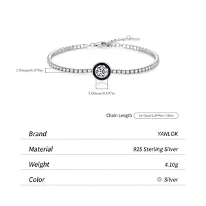 S925 sterling silver tennis bracelet with black enamel centerpiece and cubic zirconia