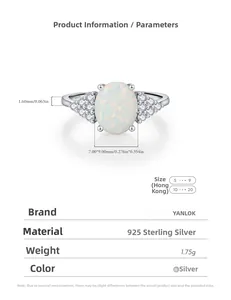 Macro detail of S925 sterling silver ring with oval opal and sparkling zircon accents