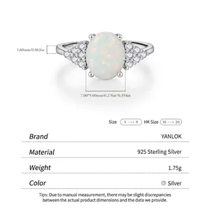 Elegant 925 sterling silver ring with oval opal stone and sparkling cubic zirconia pavé