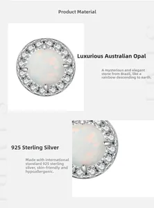 Detail of S925 sterling silver opal stud earrings with halo of sparkling cubic zirconia