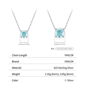 Collier en argent S925 avec pierre précieuse bleu clair en tailles 6mm et 8mm