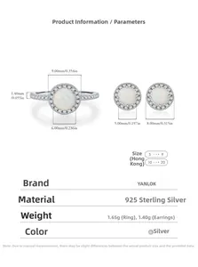 Detailed view of S925 sterling silver opal jewelry set showing size and weight details