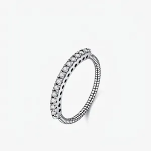 S925 Sterling Silver Vintage Zirconia Ring For Women Exquisite Spiral Rope Texture Row Drill Anniversary Jewelry Finger Ring