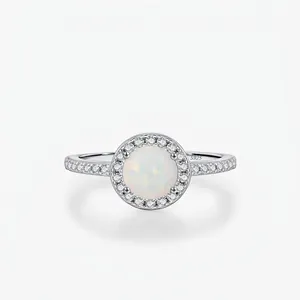 925 Sterling Silver Ring With Round Artificial Opal And Zirconia Inlaid Elegant Light Luxury Fashion Jewelry Finger Ring