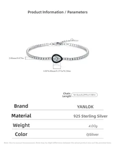 Détail du bracelet en argent 925 avec émail noir et pendentif goutte en zircone cubique