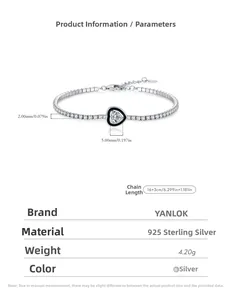 Size chart for S925 sterling silver heart bracelet showing 16+3cm length and 5mm charm size