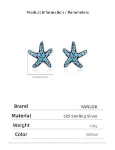 Detail view of 925 sterling silver starfish earrings with dimensions and weight specs