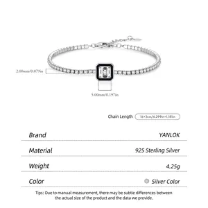 Bracelet tennis étincelant en argent 925 avec détails noirs carrés et pierres brillantes