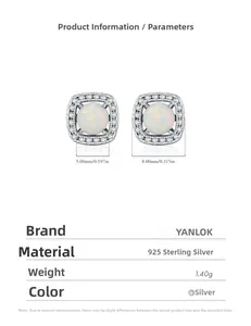 Detailed size measurement of S925 sterling silver opal stud earrings with diamond halo