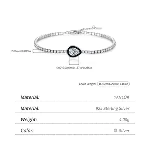 Bracelet tennis en argent 925 avec pendentif goutte en émail noir et oxyde de zirconium