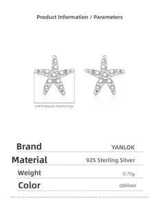 Detail view of S925 sterling silver starfish earrings with pearls and size specifications