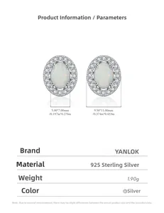 Detailed specs of S925 silver oval opal stud earrings with halo cubic zirconia setting