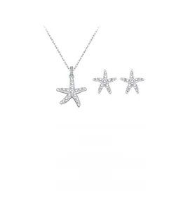 Macro shot of S925 silver starfish jewelry set with elegant pearls and crystal accents