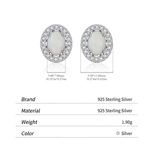 S925 sterling silver oval opal stud earrings with halo cubic zirconia accents