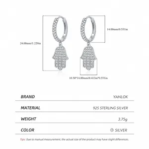 Boucles d'oreilles créoles Main de Fatma en argent 925 avec zircons blancs brillants