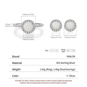 Elegant 925 sterling silver jewelry set with opal stone ring and matching stud earrings