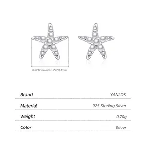 Elegant 925 sterling silver starfish stud earrings with white crystal pearls for women
