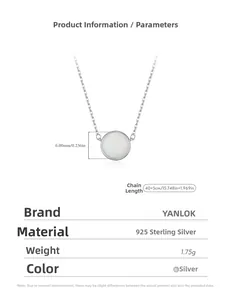 Close-up of S925 sterling silver necklace with a 6mm opal pendant and size parameters