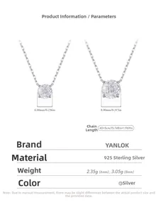 Detailed size specifications for S925 sterling silver rose cut round solitaire necklace
