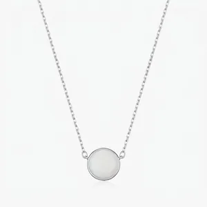 S925 Sterling Silver French Artificial Opal Pendant Necklace For Women Hepburn Style Round Clavicle Chain Elegant Jewelry