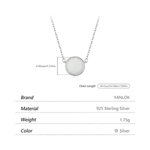 Minimalist S925 sterling silver necklace with 6mm white opal stone pendant for women