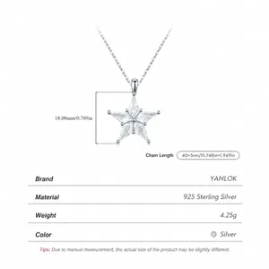 Collier avec pendentif étoile en argent sterling S925 et zircone avec dimensions